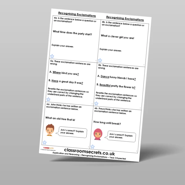 An image of the Recognising Exclamations Application and Reasoning Resource
