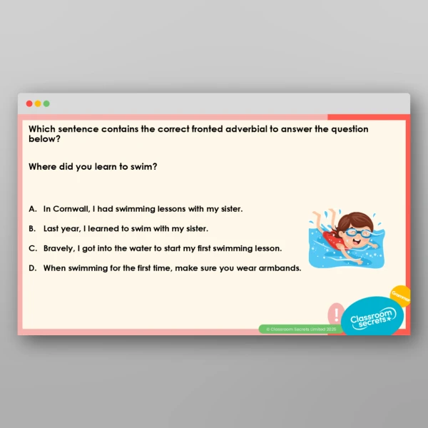 An image of the Consolidating Fronted Adverbials Teaching PPT Resource