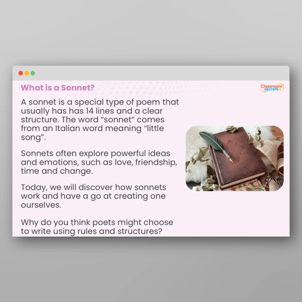An image of the KS2 Sonnets Activity Resource