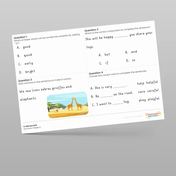 An image of the 5-Minute GPS Summer 1 Week 6 Resource