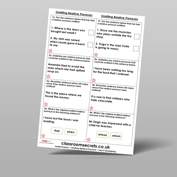 An image of the Omitting Relative Pronouns Varied Fluency Resource