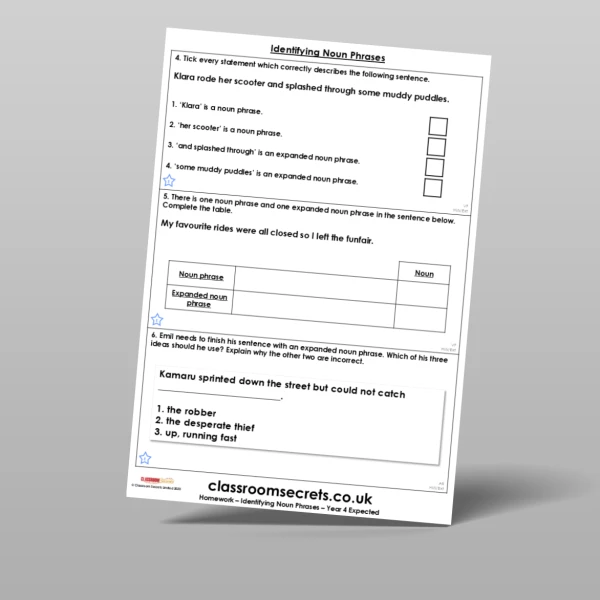 An image of the Identifying Noun Phrases Homework Resource