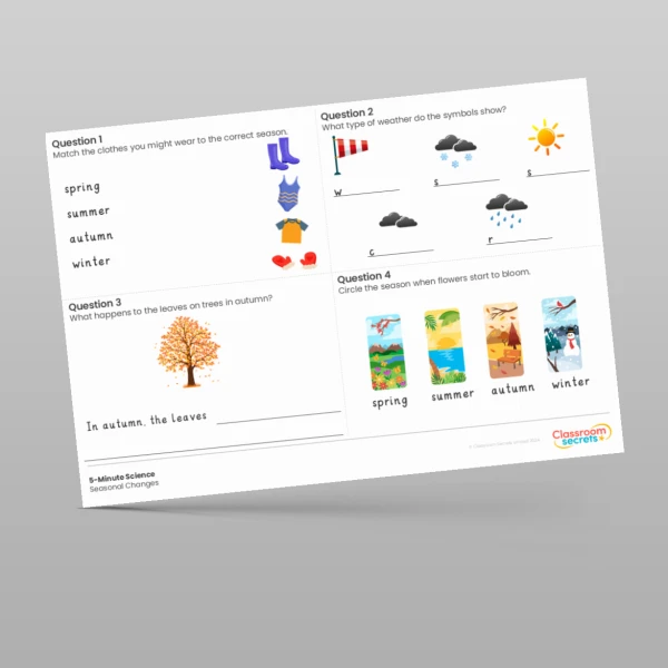 An image of the Seasonal Changes 5-Minute Science Resource