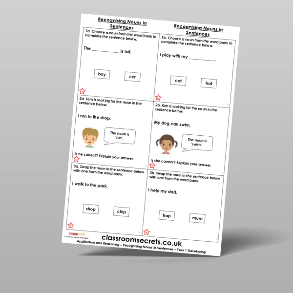 An image of the Recognising Nouns in Sentences Application and Reasoning Resource