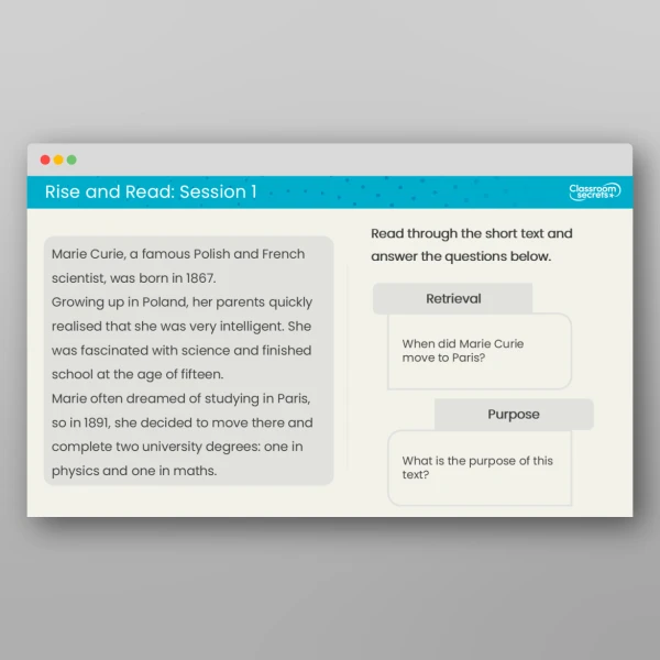 An image of the Rise and Read Marie Curie Resource