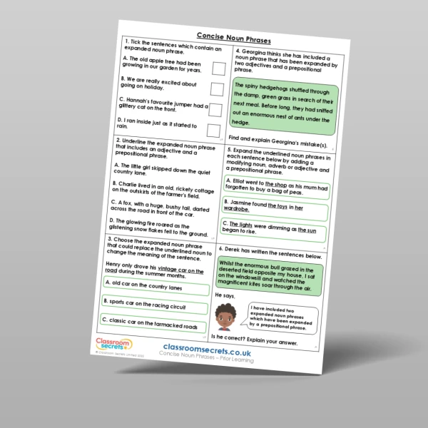 An image of the Concise Noun Phrases Prior Learning Resource