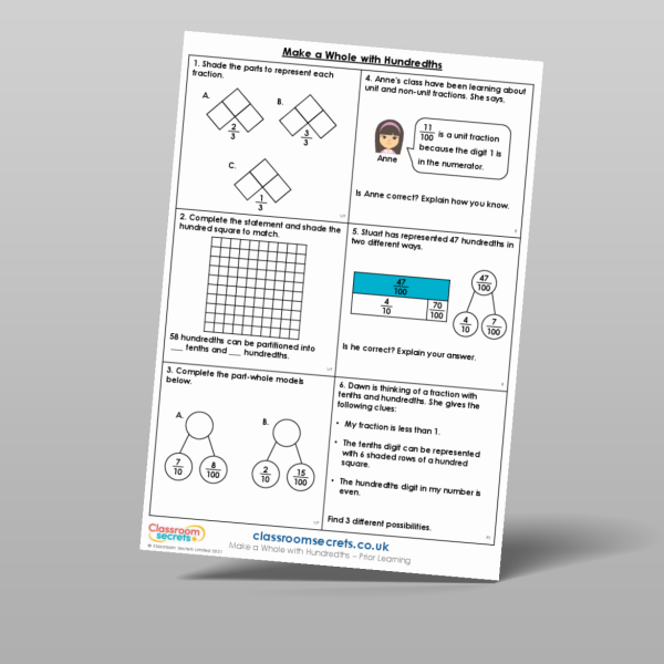 Year 4 Make A Whole With Hundredths Prior Learning Resource | Classroom ...