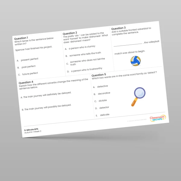 An image of the 5-Minute GPS Autumn 1 Week 2 Resource
