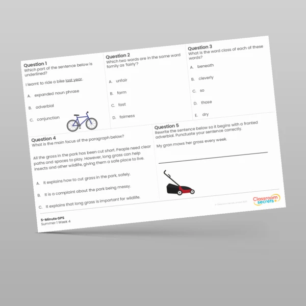 An image of the 5-Minute GPS Summer 1 Week 4 Resource