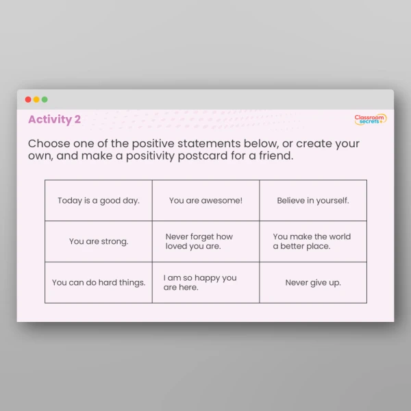 An image of the LKS2 Values - Positivity Resource