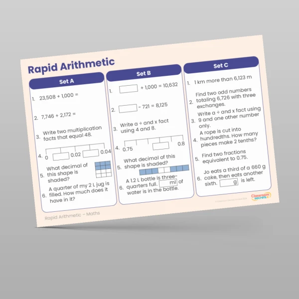 An image of the Autumn 2 Week 6 Rapid Arithmetic Resource