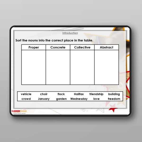 An image of the Free Identifying Nouns and Verbs in Sentences Modelling PPT Resource