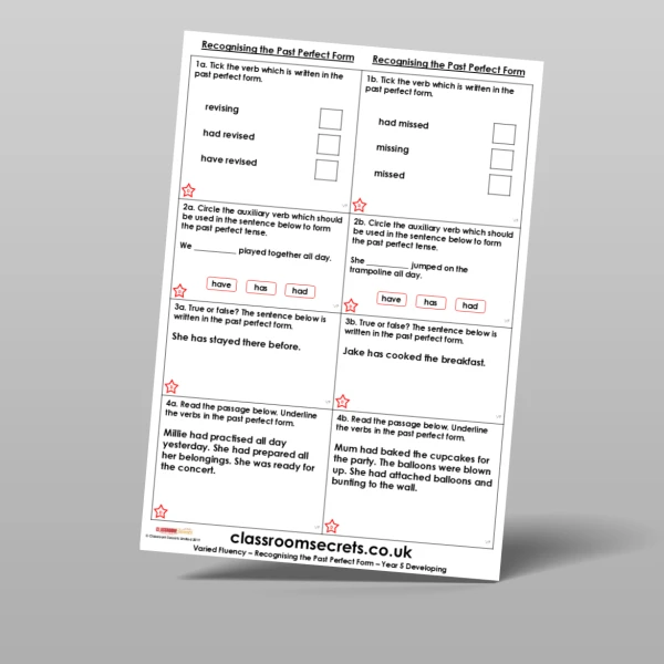 An image of the Recognising the Past Perfect Form Varied Fluency Resource