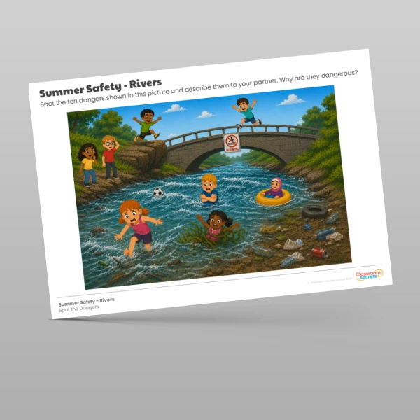 An image of the Summer Safety Rivers Spot the Dangers Worksheet Resource
