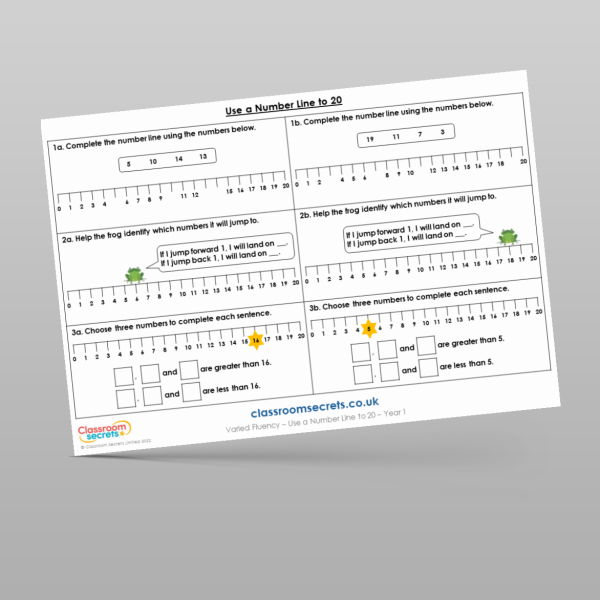 Year 1 Use A Number Line To 20 Varied Fluency Resource | Classroom Secrets