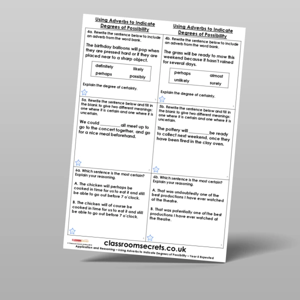 An image of the Using Adverbs to Indicate Degrees of Possibility Application and Reasoning Resource