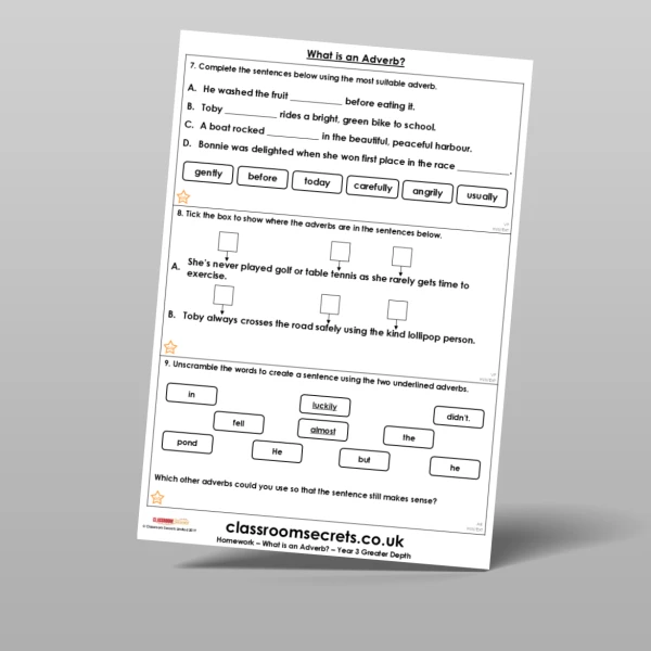 An image of the Free What is an Adverb? Homework Resource