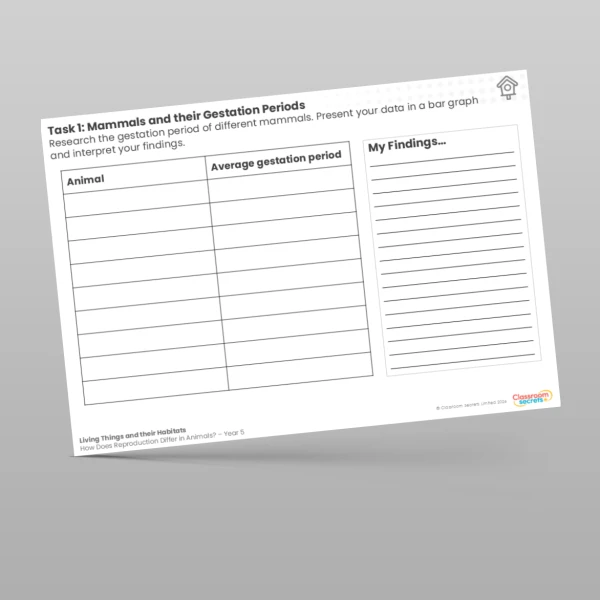 An image of the Mammals and their Gestation Periods Worksheet Resource