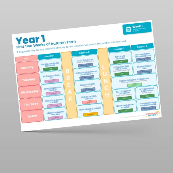 An image of the First Two Weeks of Autumn Term Timetable Resource