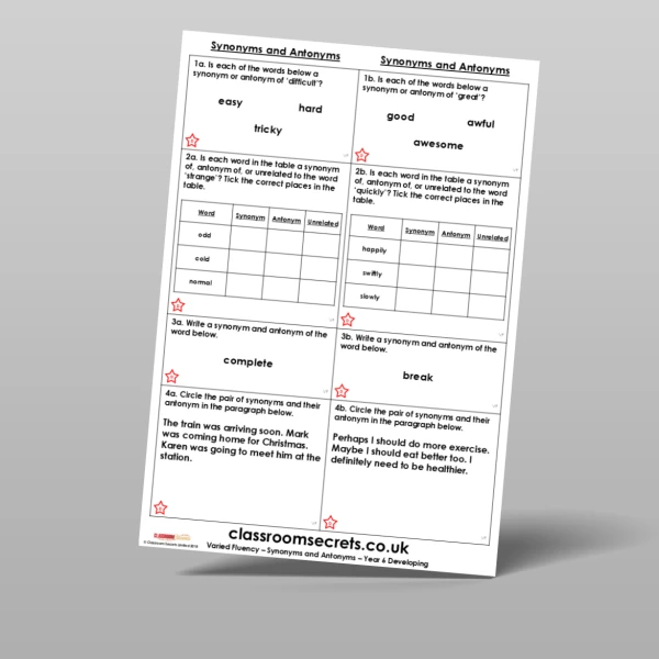 An image of the Synonyms and Antonyms Varied Fluency Resource