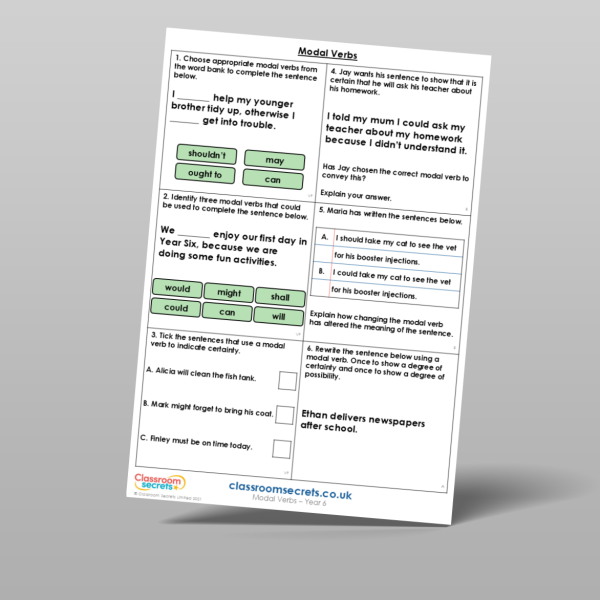 Year 6 Modal Verbs Mixed Activity Resource | Classroom Secrets