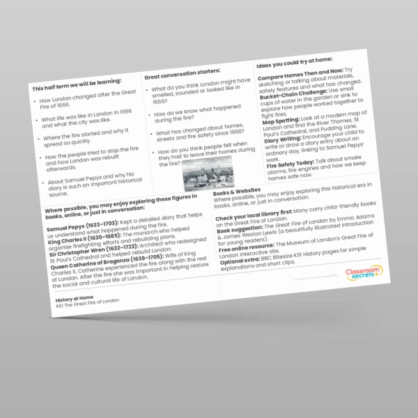 An image of the The Great Fire of London History at Home Resource