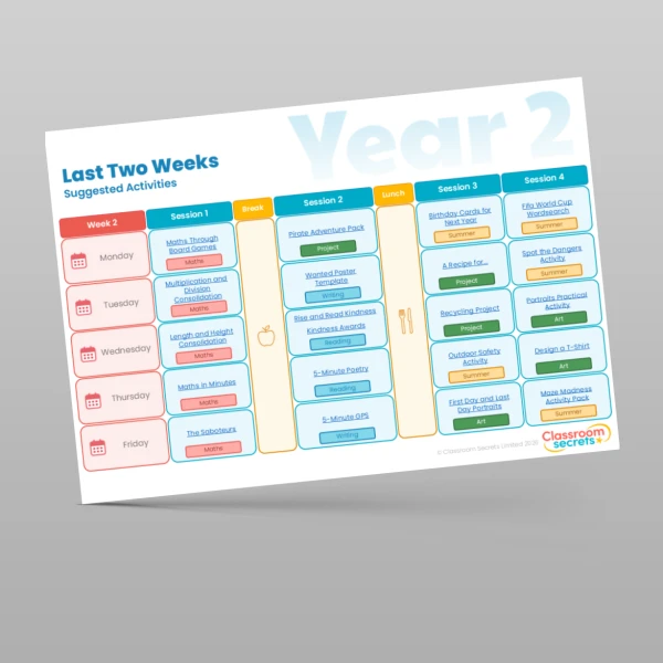 An image of the Free Last Two Weeks of Summer Timetable Resource
