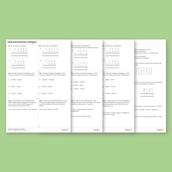 Year 6 Add and Subtract Integers Addition, Subtraction, Multiplication and Division Varied Fluency