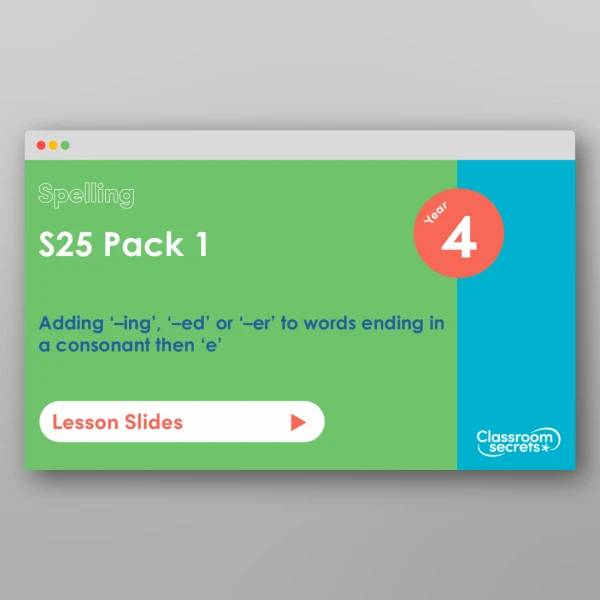 An image of the Autumn 1 Week 3 Spelling - S25 Pack 1 - S25 Pack 1 - Adding ‘–ing’, ‘–ed’ or ‘–er’ to words ending in a consonant then ‘e’ Resource
