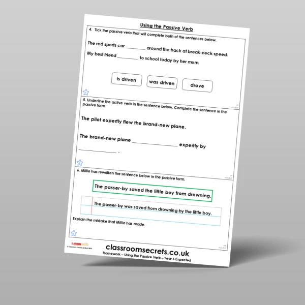 An image of the Using the Passive Verb Homework Resource