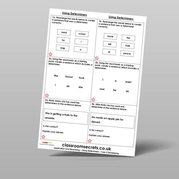 An image of the Using Determiners Application and Reasoning Resource