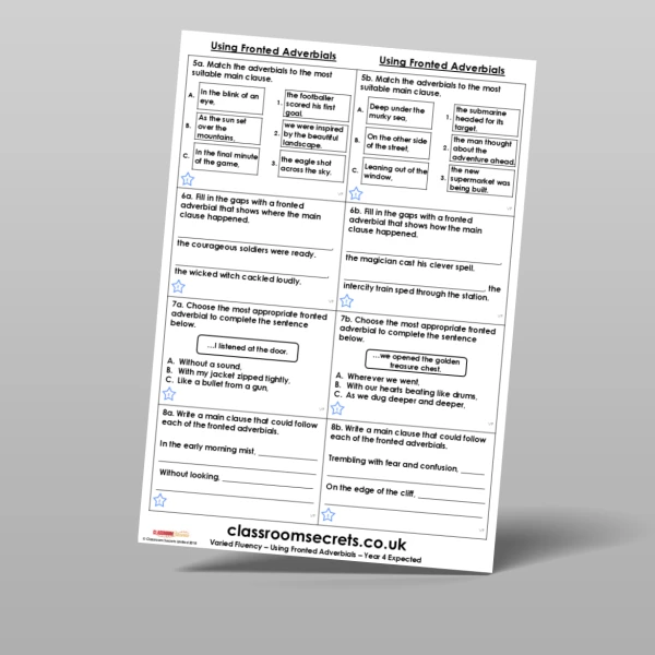 An image of the Using Fronted Adverbials Varied Fluency Resource