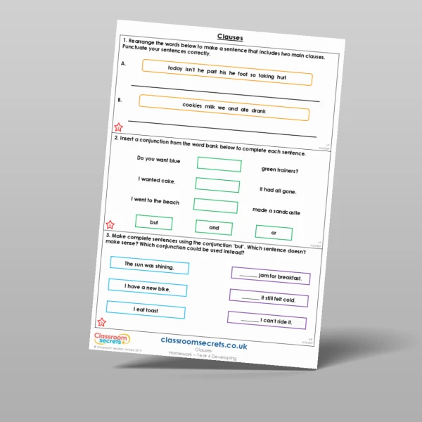An image of the Clauses Homework Resource
