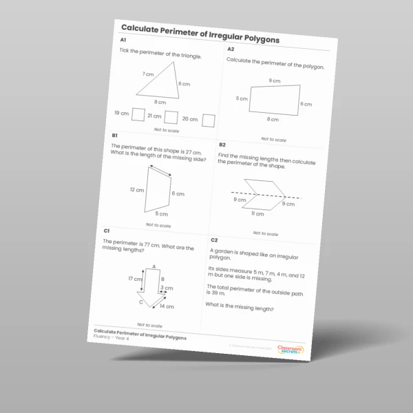 An image of the Calculate Perimeter of Irregular Polygons Fluency Matrix Resource