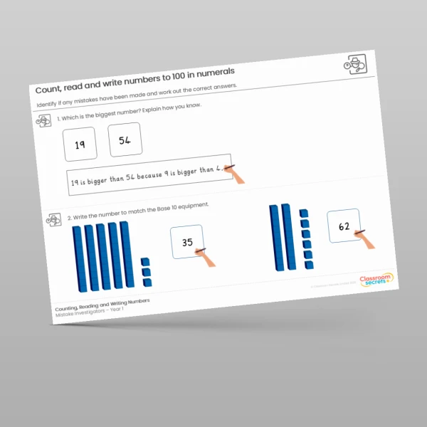 An image of the Counting, Reading and Writing Numbers Mistake Investigators Resource