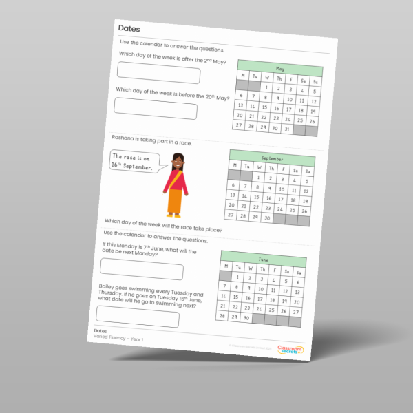 Year 1 Dates Varied Fluency 2 Resource | Classroom Secrets