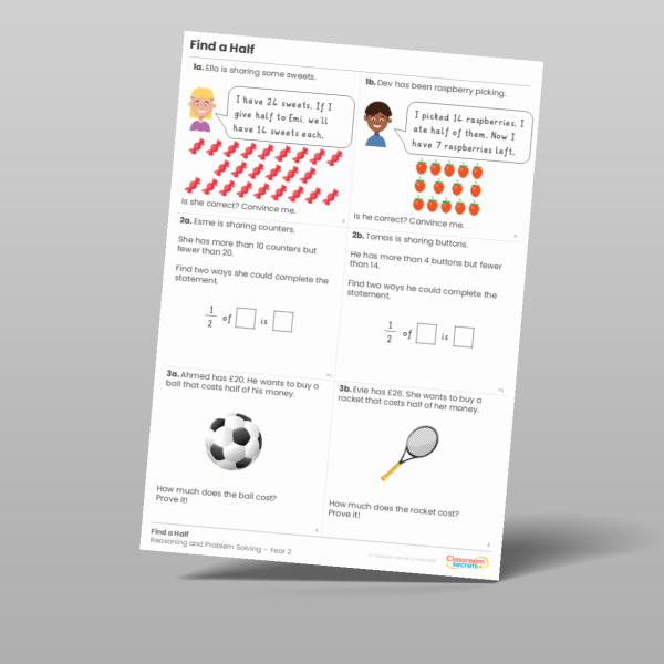 Year 2 Find A Half Reasoning And Problem Solving 2 Resource | Classroom ...
