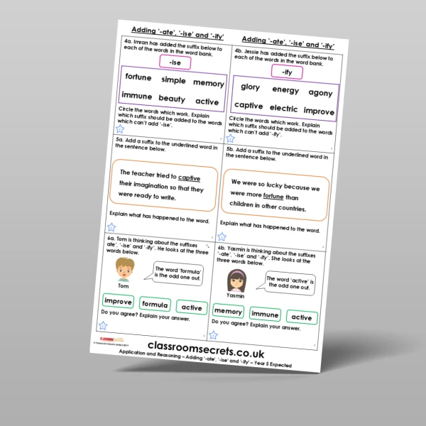 An image of the Adding '-ate', '-ise' and '-ify' Application and Reasoning Resource