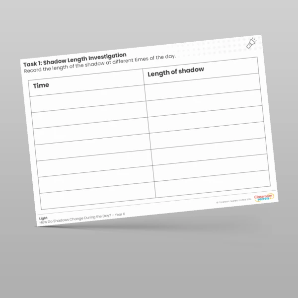 An image of the Lesson 4: Shadow Length Investigation Worksheet Resource