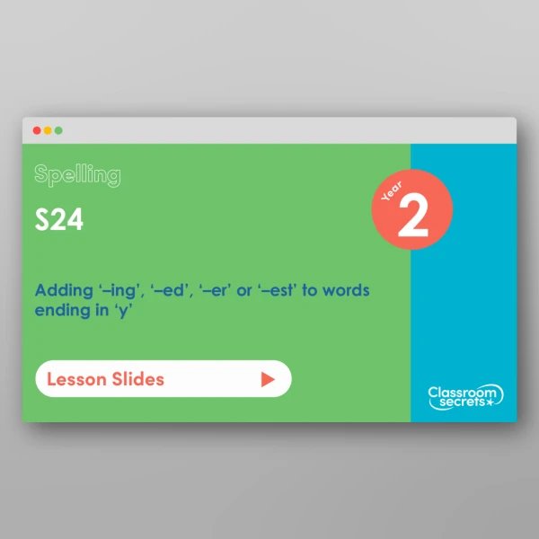 An image of the Spring 2 Week 3 Spelling - S24 - Adding ‘–ing’, ‘–ed’, ‘–er’ or ‘–est’ to words ending in ‘y’ Resource