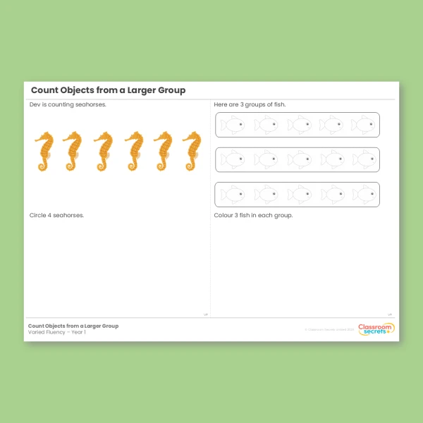 Year 1 Count Objects from a Larger Group Place Value (within 10) Varied Fluency