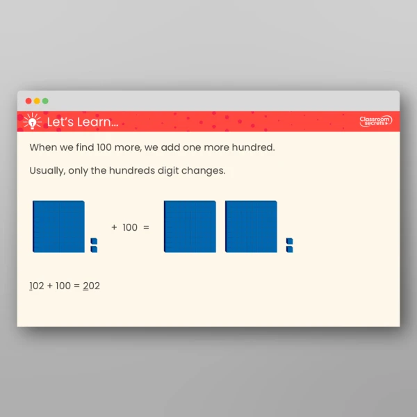 An image of the Find 1, 10 or 100 More or Less Teaching PPT Resource