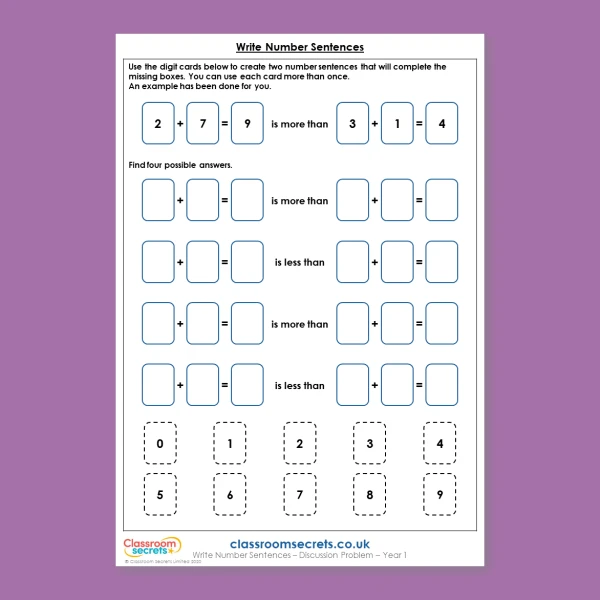 An image of the Write Number Sentences Deeper Reasoning Discussion Problem Resource