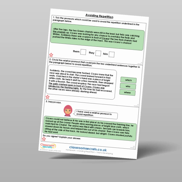 An image of the Avoiding Repetition Homework Resource
