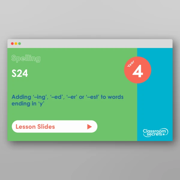 An image of the Autumn 1 Week 2 Spelling - S24 - Adding ‘–ing’, ‘–ed’, ‘–er’ or ‘–est’ to words ending in ‘y’ Resource