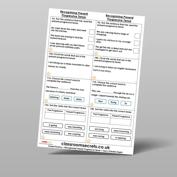 An image of the Recognising Present Progressive Tense Varied Fluency Resource