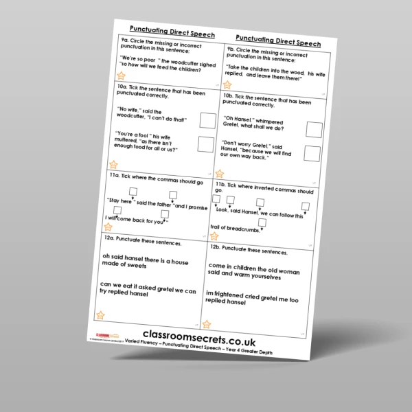 An image of the Punctuating Direct Speech Varied Fluency Resource