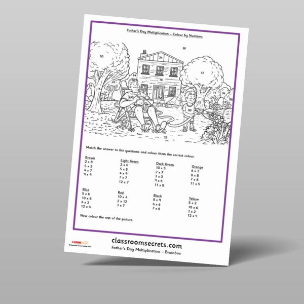 An image of the Fathers Day Multiplication Colour by Numbers Resource