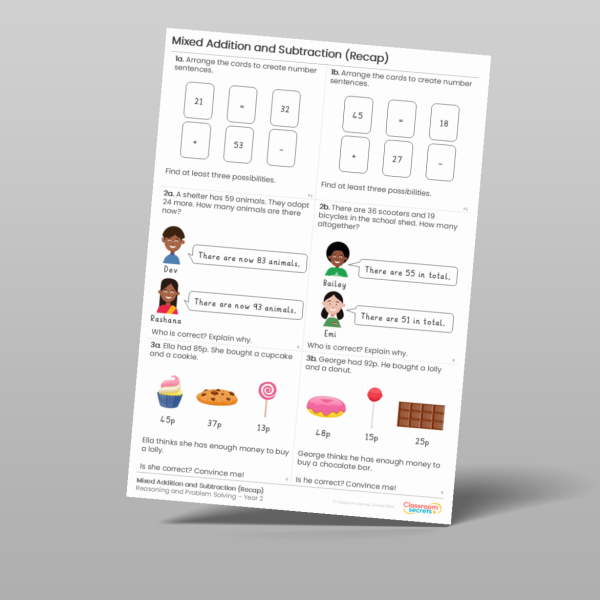 Year 2 Mixed Addition And Subtraction Recap Reasoning And Problem ...