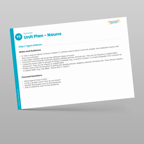 An image of the Nouns Unit Plan Resource